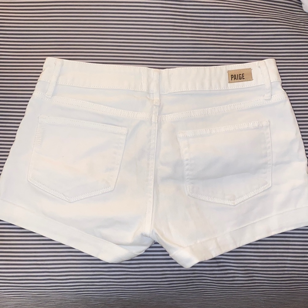 PAIGE Cuffed white denim shorts